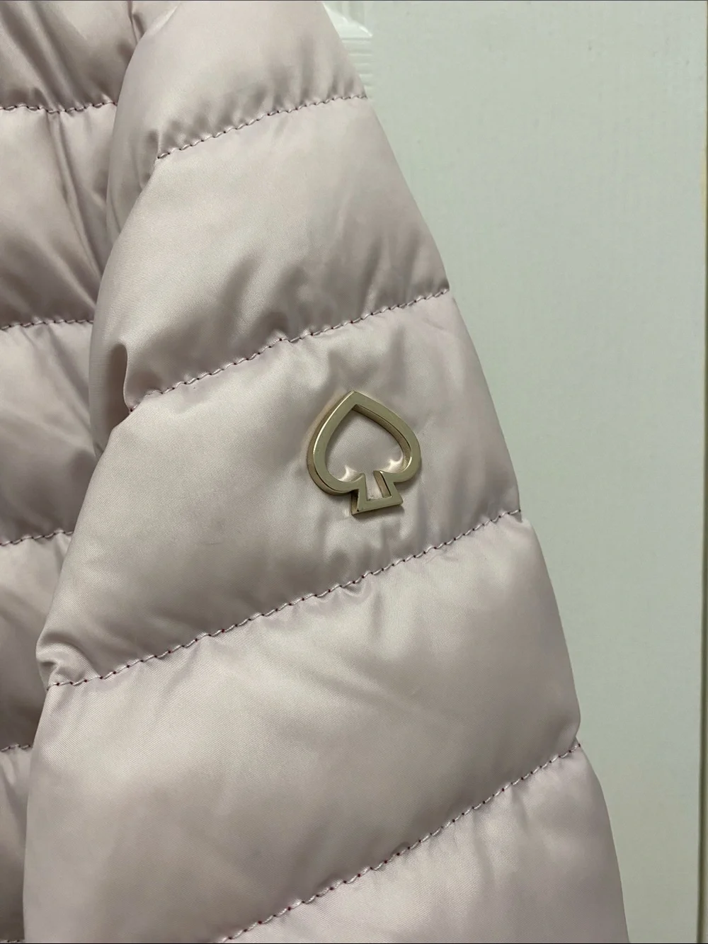kate spade Light Pink Quilted Packable Puffer Jacket with Black Trim